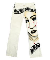 Iceberg Vintage White Hand Painted Weeping Madonna Jeans, UK10-12