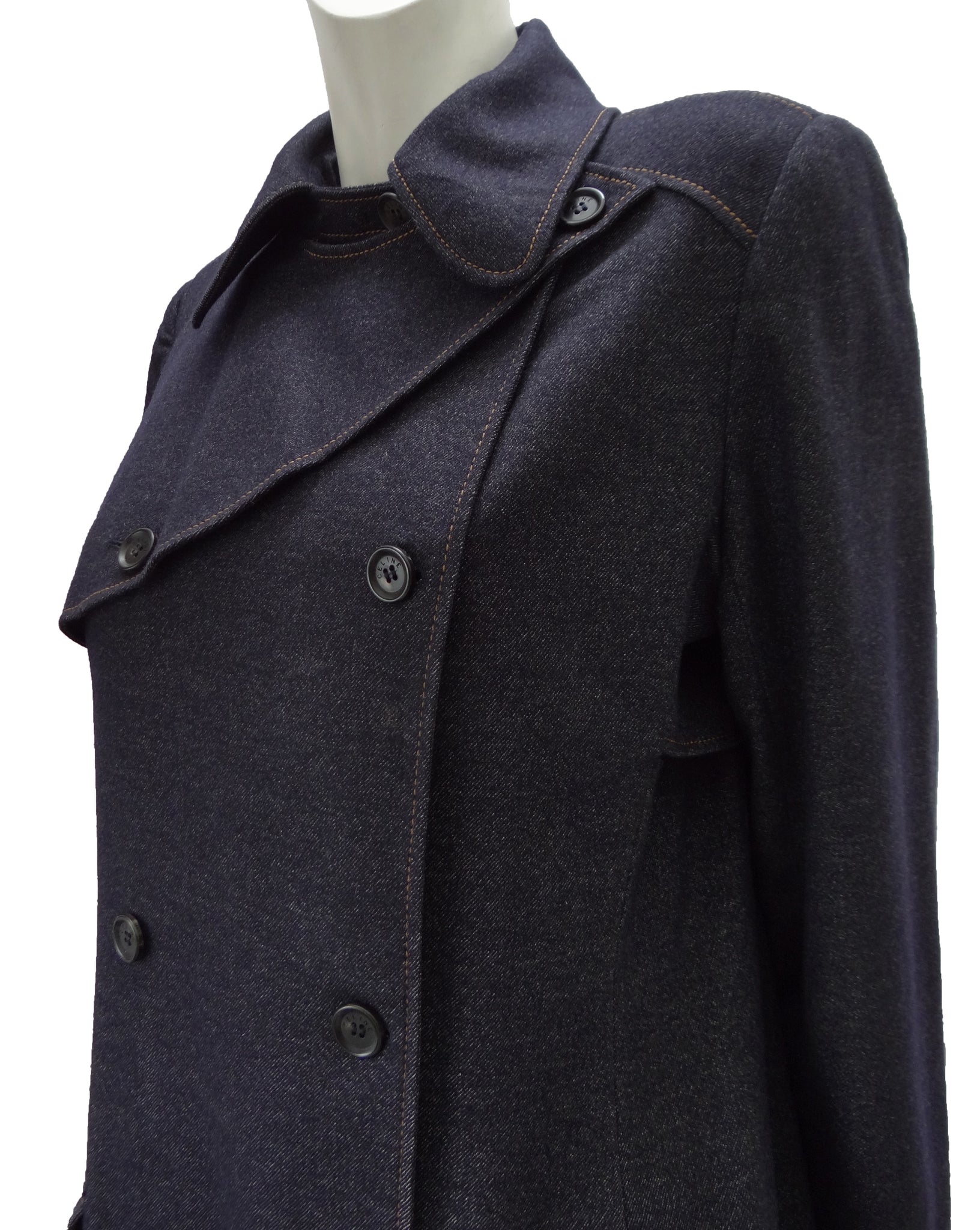 Celine Denim-Look Wool Trench Coat, UK12-14 – Menage Modern Vintage