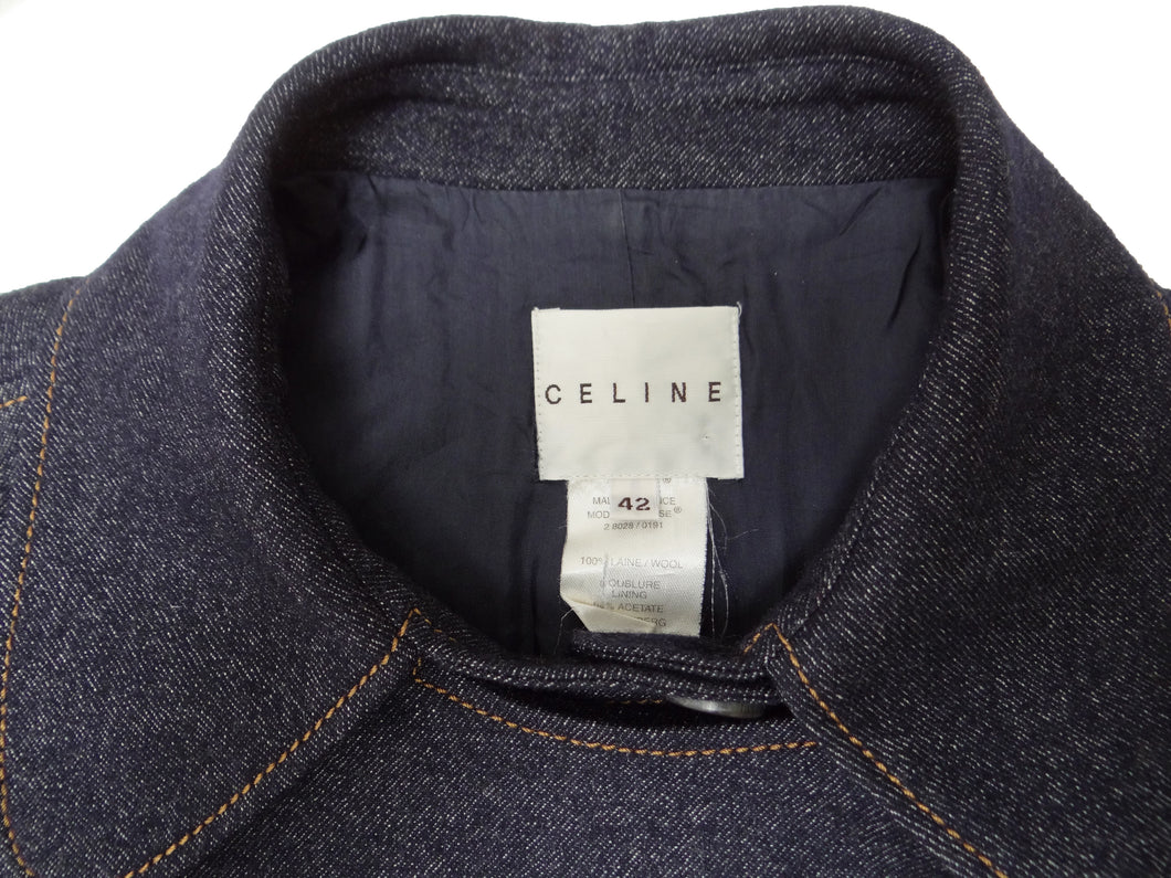 Celine Denim-Look Wool Trench Coat, UK12-14 – Menage Modern Vintage