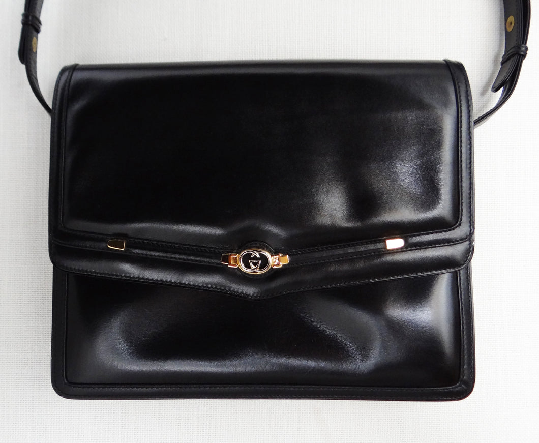 vintage gucci black leather handbag