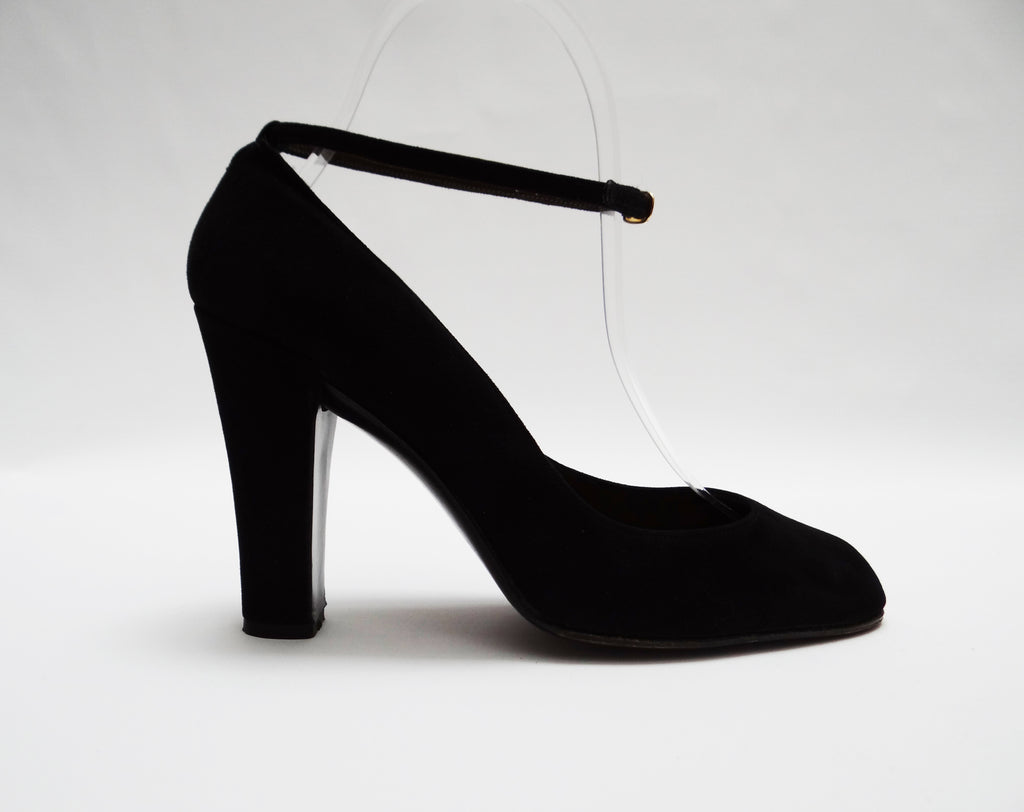 Christian Dior Vintage Black Suede Heels with Ankle Strap, UK4.5 ...