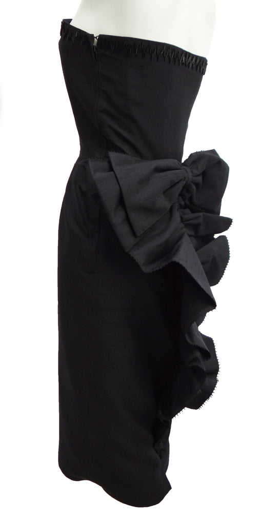 Vintage Black Silk Strapless Fishtail Cocktail Dress with Bow, UK10-12 ...