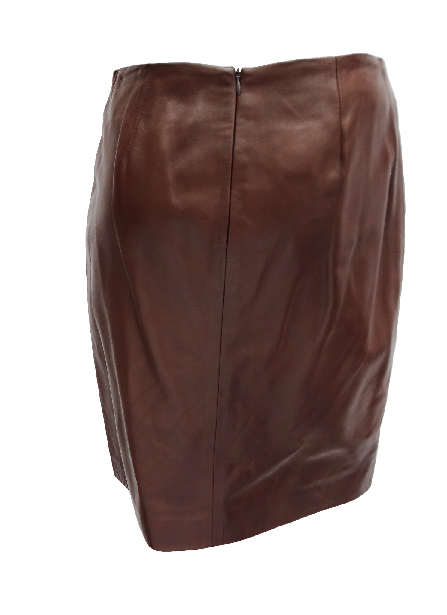 Ralph Lauren Brown Leather Pencil Skirt, UK12 – Menage Modern Vintage