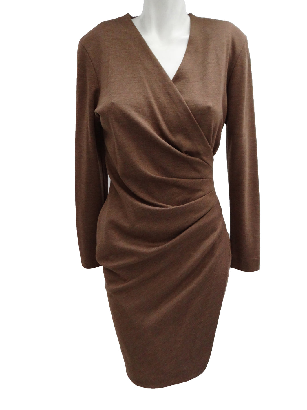 Max Mara Draped Wrap Dress in Soft Brown Wool, UK10 – Menage Modern Vintage