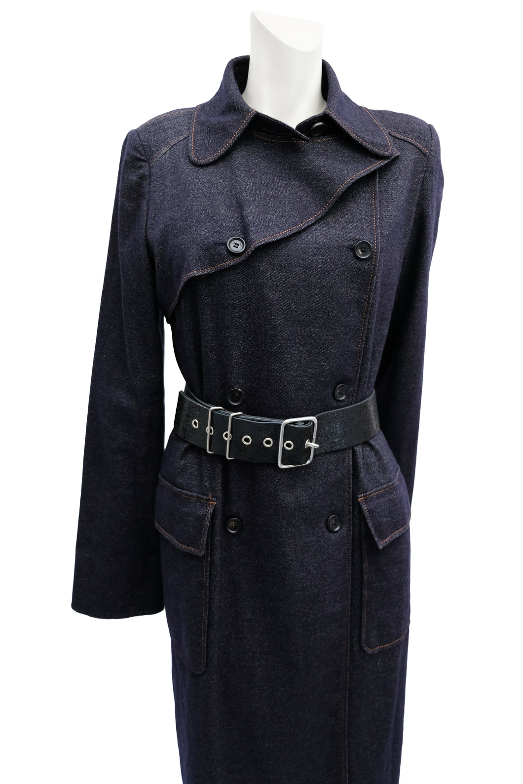 Celine Denim-Look Wool Trench Coat, UK12-14 – Menage Modern Vintage