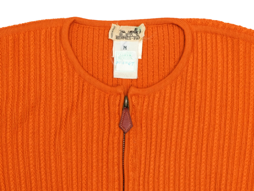 Hermès Vintage Half Zip Knit in Orange Wool & Cashmere Rib, M