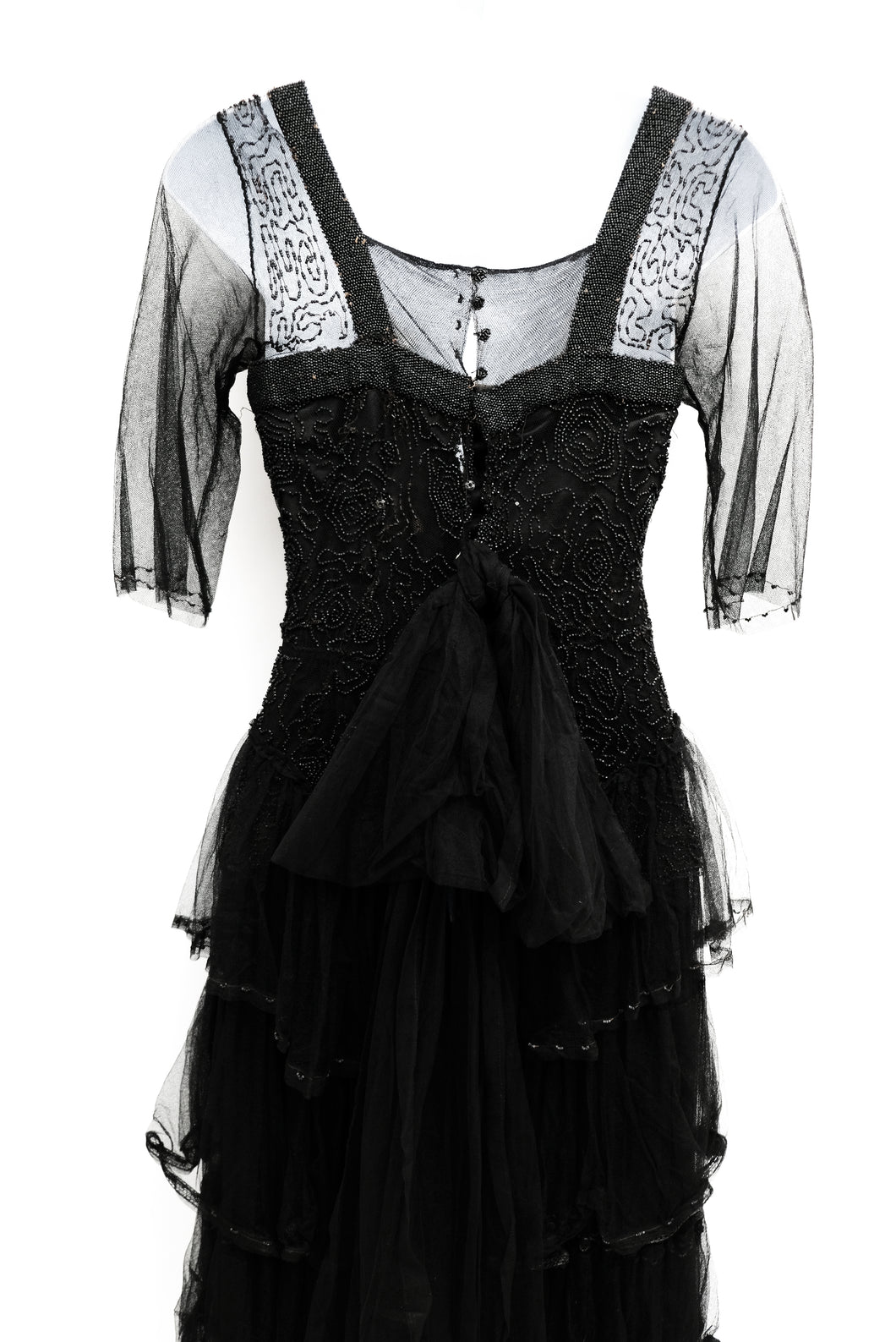 Antique Beaded Evening Dress in Black Tulle, XXS – Menage Modern Vintage