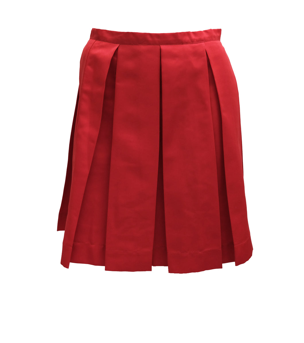Justin Case Pleated Skirt in Red Satin, UK10 – Menage Modern Vintage