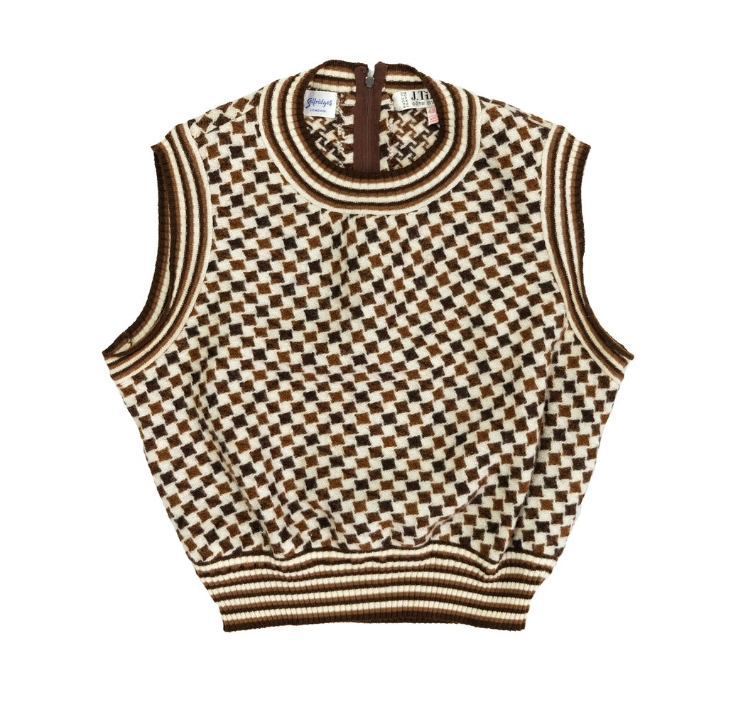 Selfridges 1970s Vintage Checkerboard Knitted Tank Top in Brown, Small ...