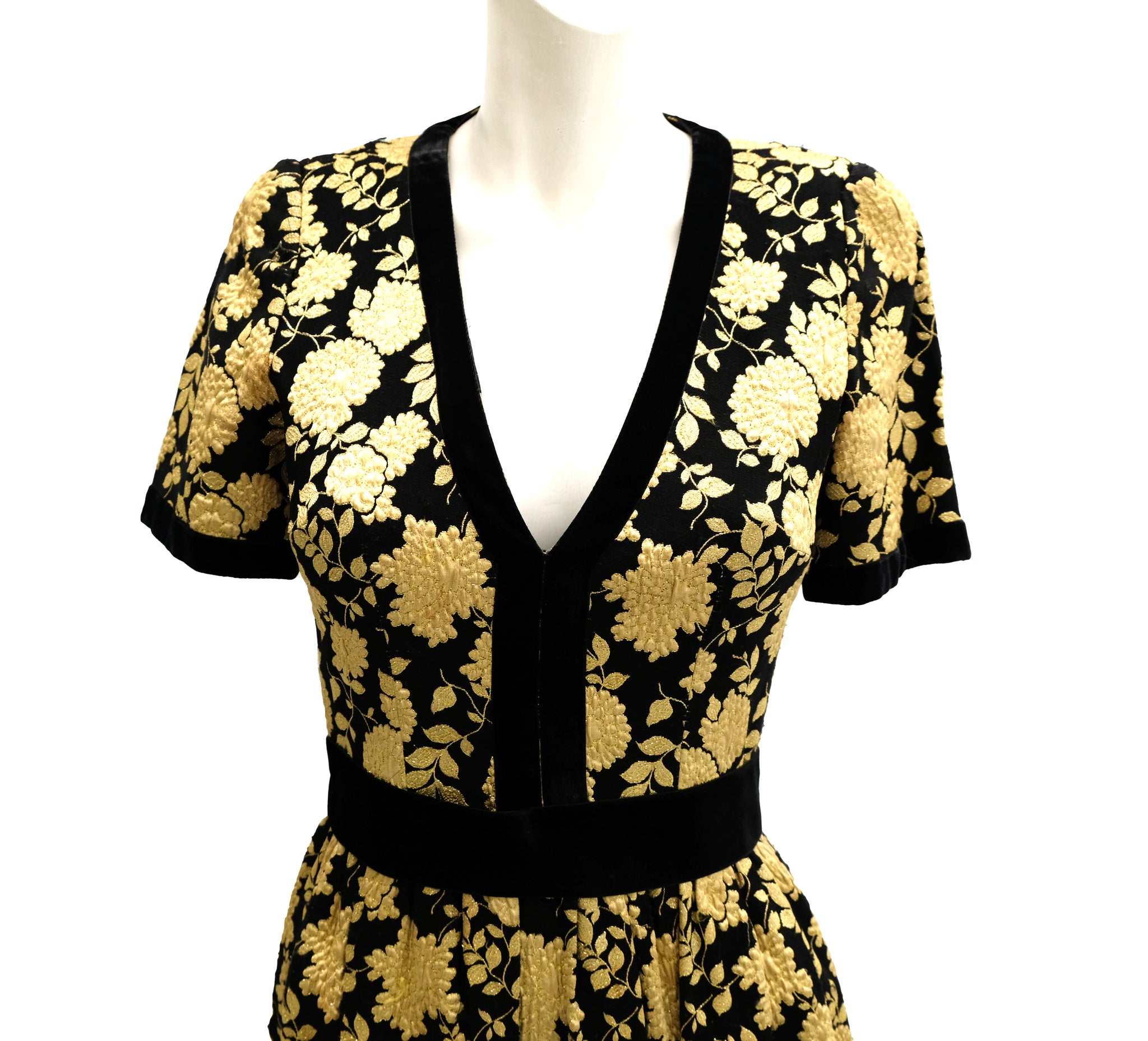 Vintage Handmade Maxi Dress in Black and Gold Chinese Brocade, UK10 ...