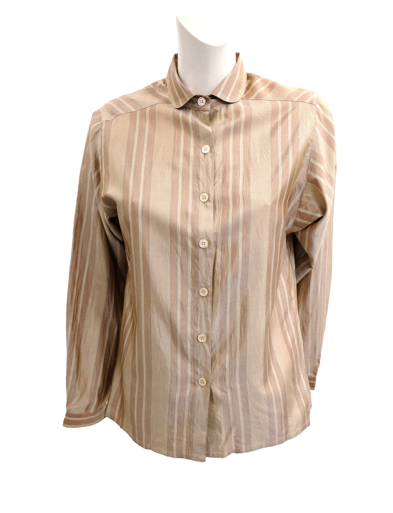 Nina Ricci Vintage Striped Blouse in Beige Silk with Tie Neck, UK10 ...
