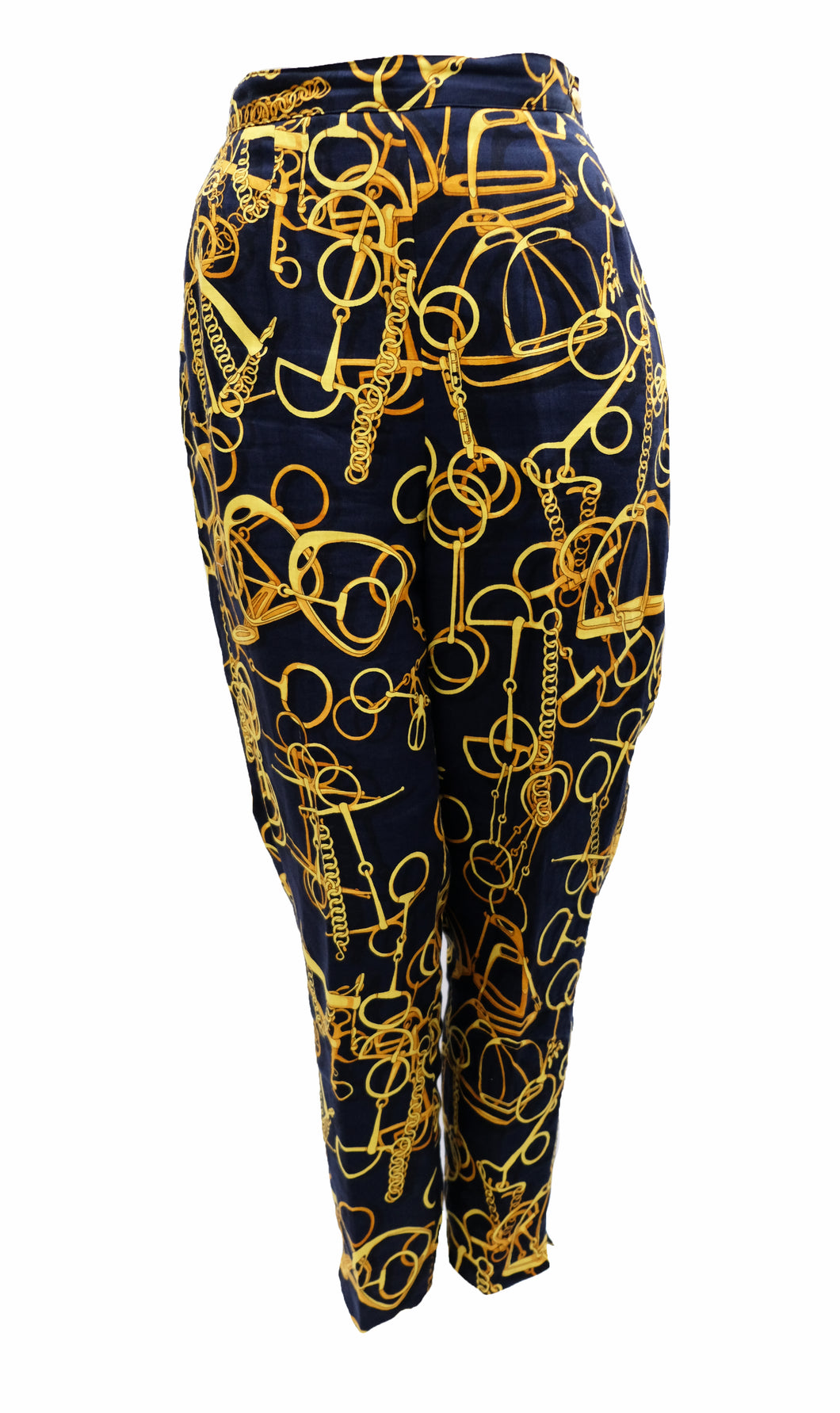Gucci Vintage Capri Pants in Navy Linen with Gold Snaffle Print, UK10 –  Menage Modern Vintage