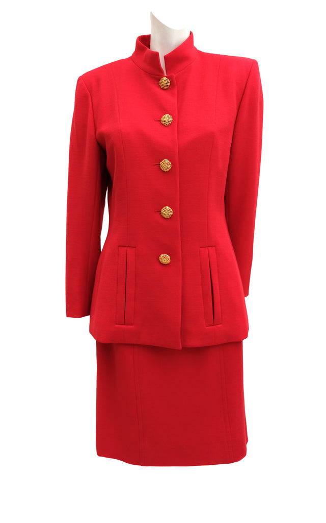 Yves Saint Laurent Skirt Suit in Scarlet Wool with Gold Buttons, UK10 ...