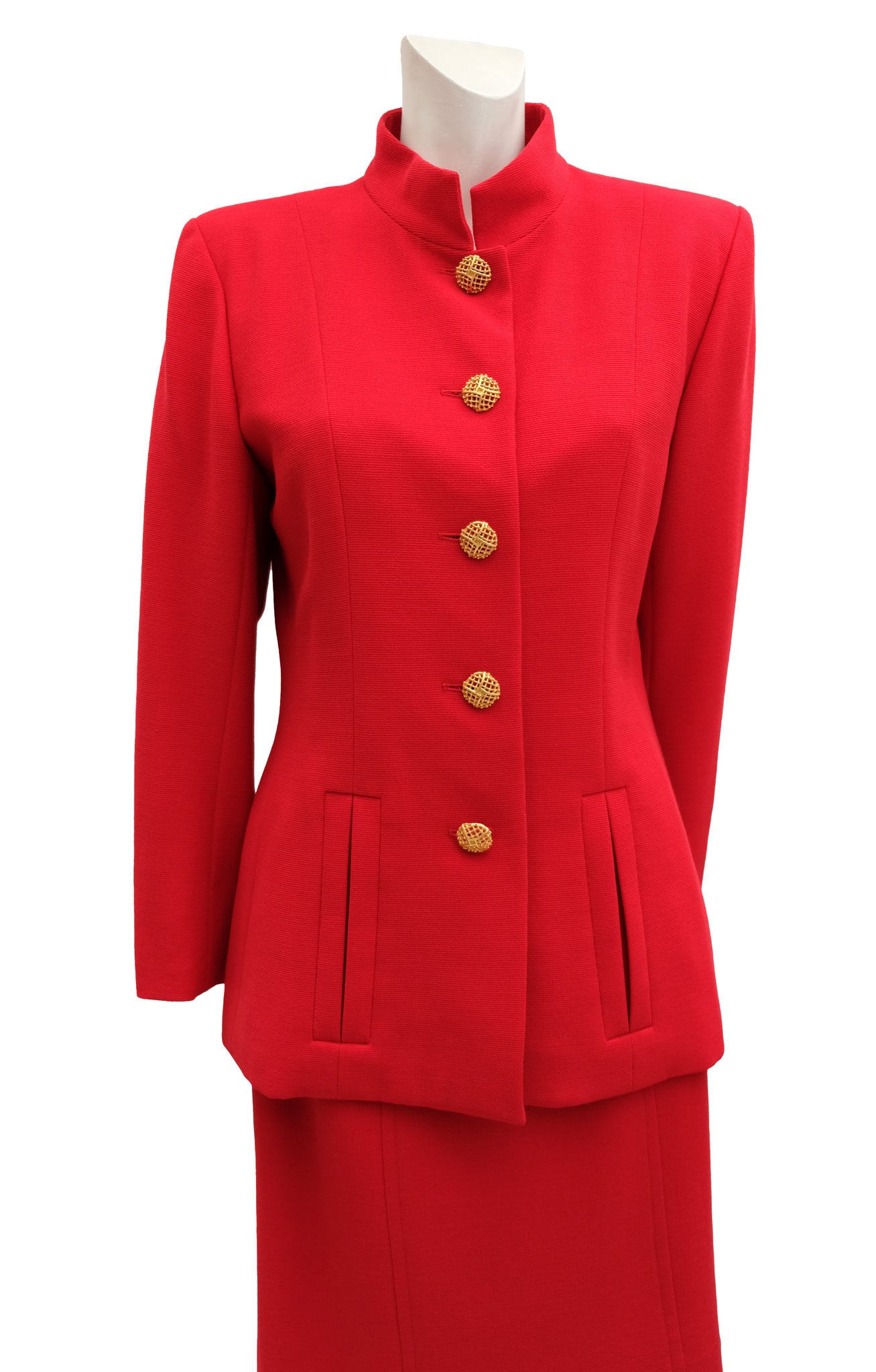 Yves Saint Laurent Skirt Suit in Scarlet Wool with Gold Buttons, UK10 ...