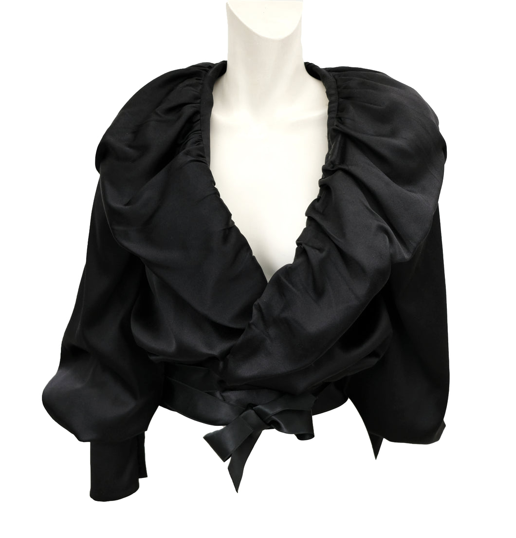 Soojin Kang Black Satin Evening Jacket with Ruffle Front, UK10-12 ...