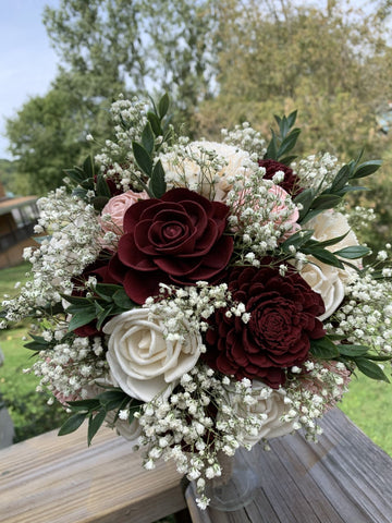 Burgundy Bridal Bouquet - Sola Wood Flowers