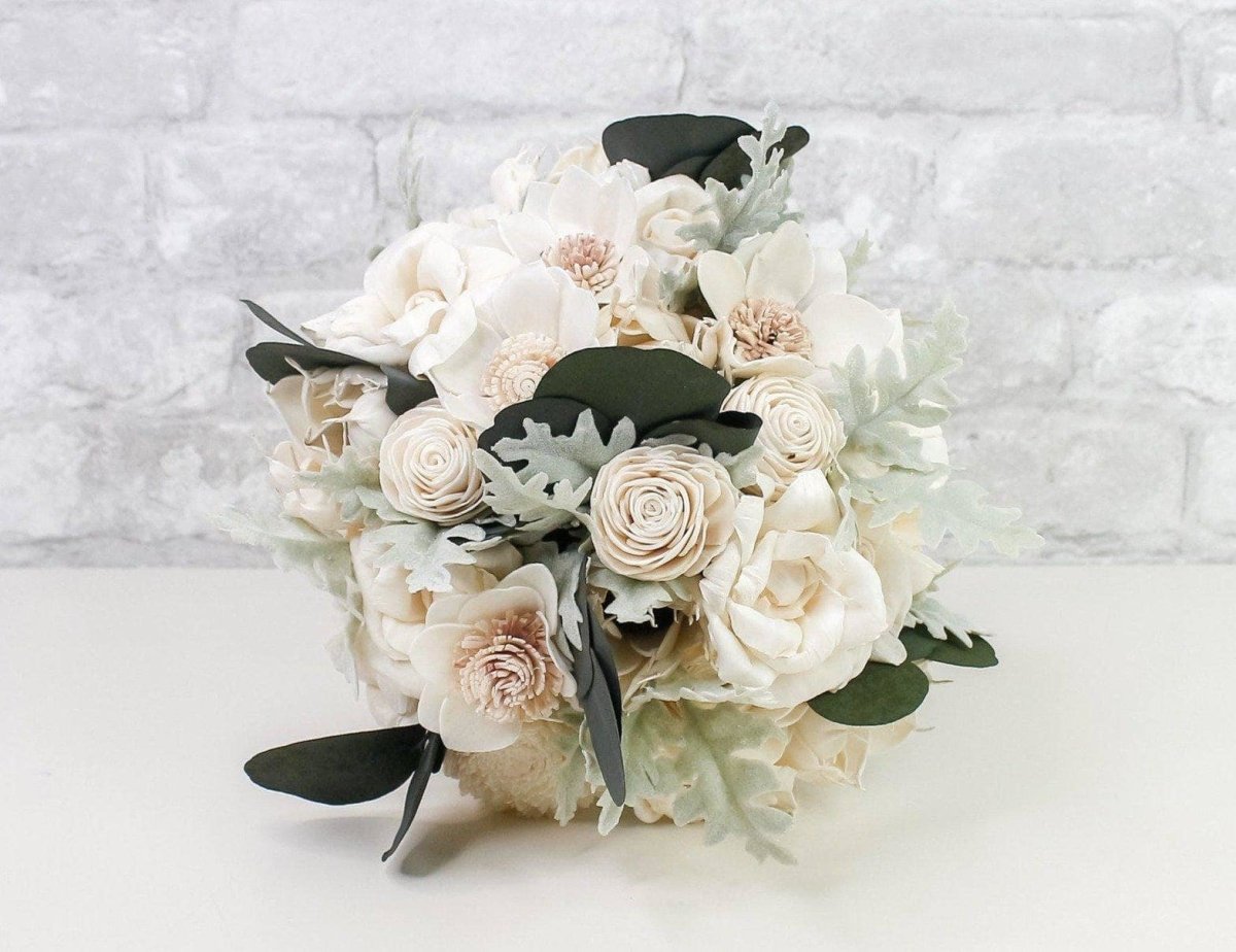 Mini rose and eucalyptus wedding bouquet bouquet boutonniere set