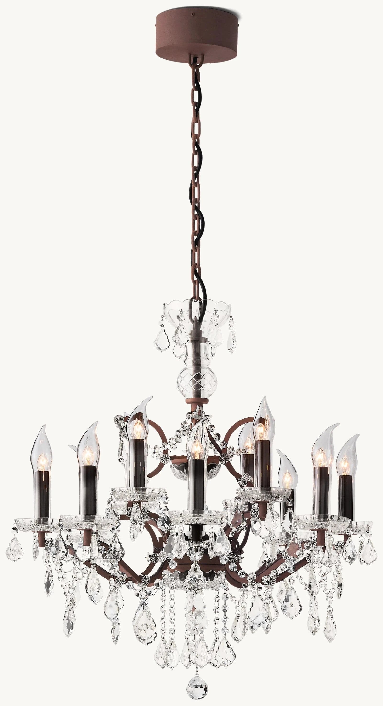 19Th C. Rococo Iron & Crystal Outdoor Chandelier