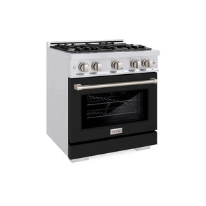 ZLINE 30" Select Gas Range Convection Gas Oven DuraSnow® Stainless Steel Black Matte Door HGRS-BLM-30 - Farmhouse Kitchen and Bath