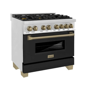 ZLINE 36" Autograph Dual Fuel Range, Black, Bronze, RAZ-BLM-36-CB - Farmhouse Kitchen and Bath