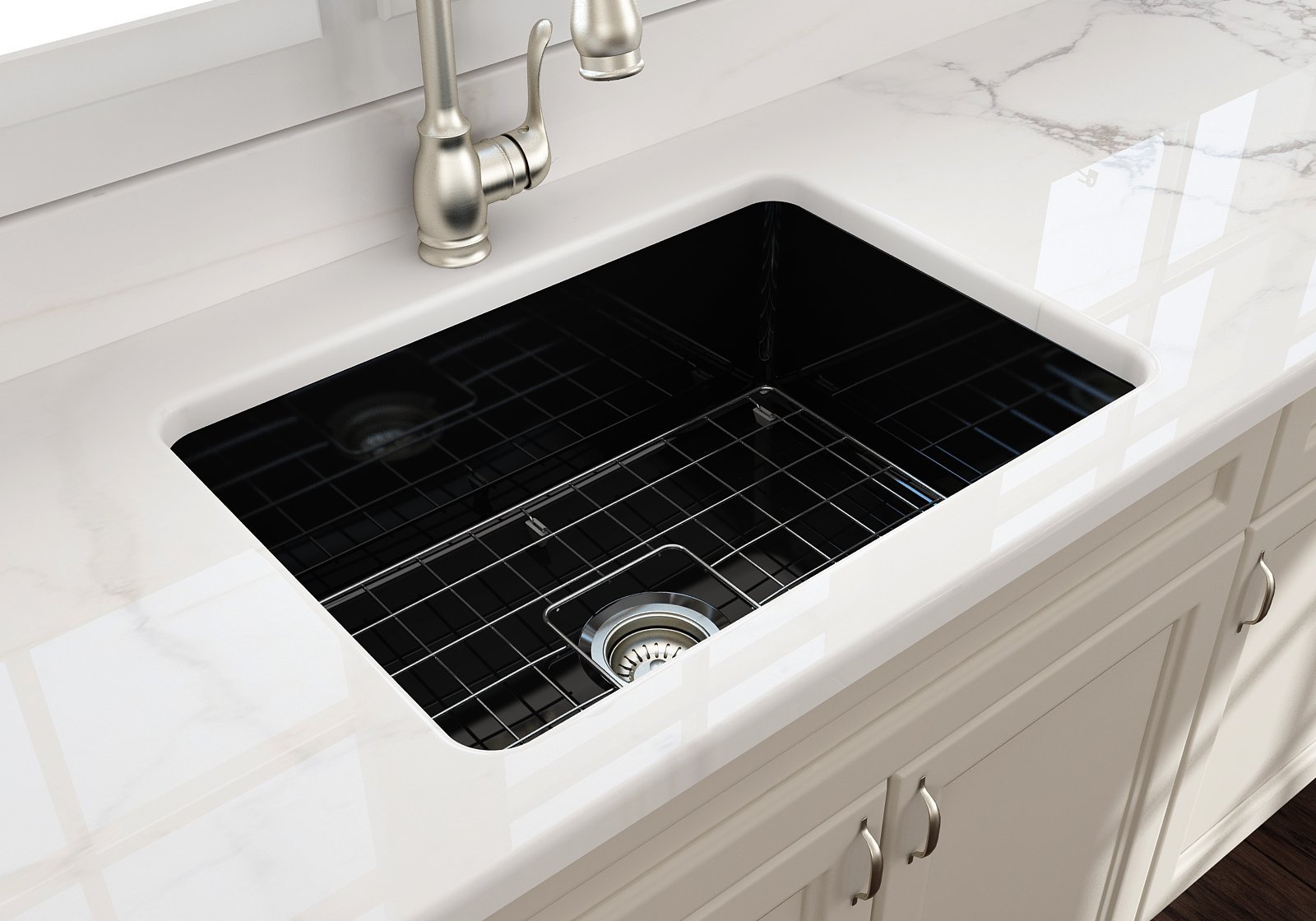 black undermount single kitchen sink