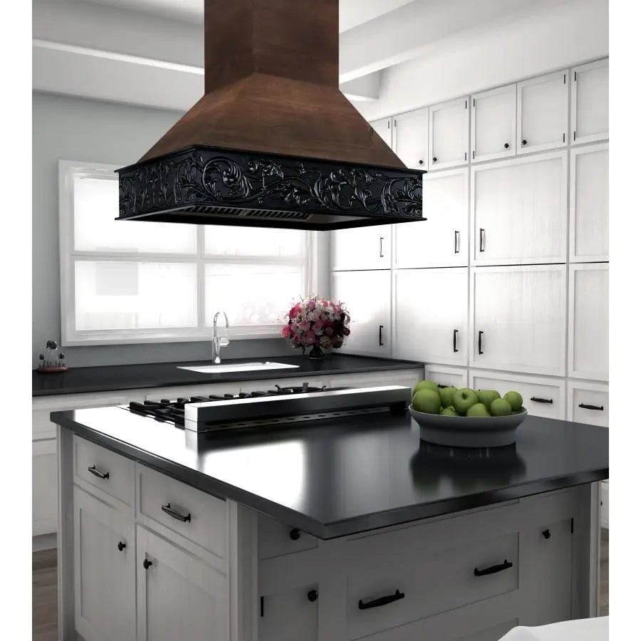 ZLINE 36" Wooden Island Range Hood in Antigua and Walnut, 9373AR36