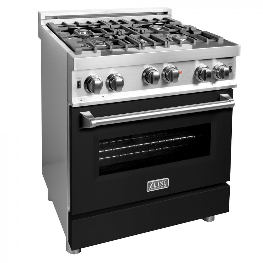 ZLINE 30" Gas on Gas Range, Stainless, Black Matte Door, RGBLM30