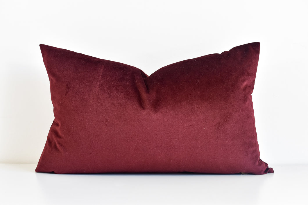 Velvet Lumbar Pillow - Burgundy 