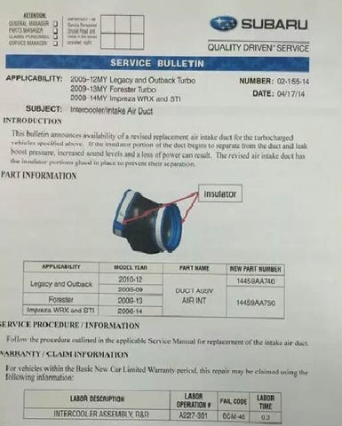 Subaru Of America Recommends replacing throttle body hose 