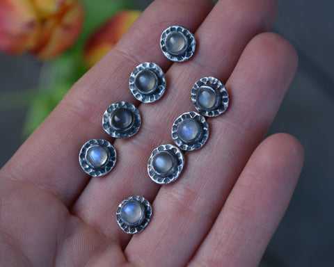 Handmade galaxy post earrings. sterling silver moonstone post earrings