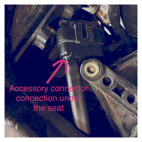 Accessory connector connection under the seat