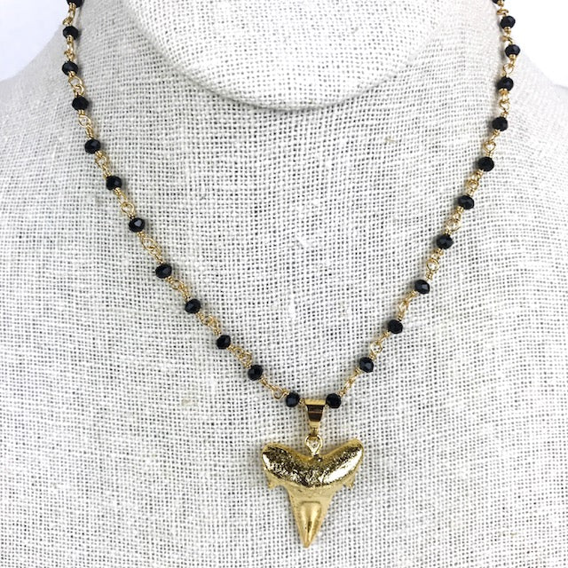 BEADED CHAIN + GOLD SHARK TOOTH