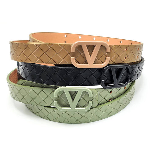Cream Quilted Designer Inspired Thin V Belt