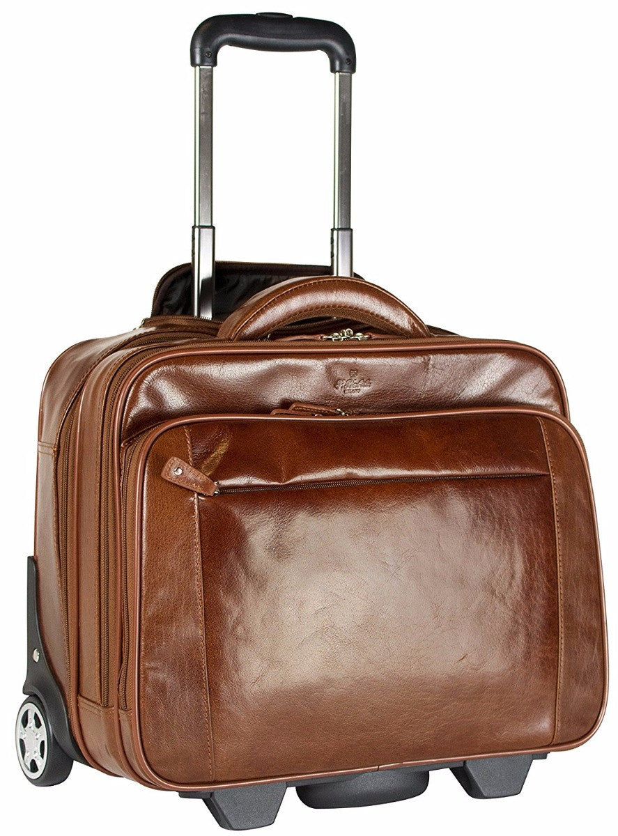Babila Leather Laptop Cabin Size Trolley Briefcase Overnight Bag - Go Places