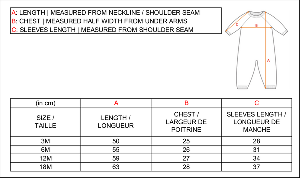 tableau des tailles de combinaisons pour bébés