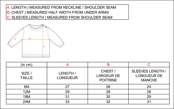 baby sweater size chart