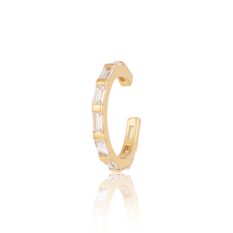 Baguette cut crystal and gold plated ear cuff