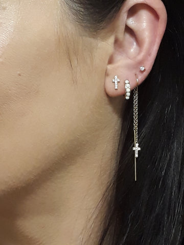 Cross stud, cross threader and huggie curated ear