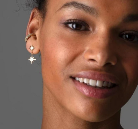 Double Star Drop Stud Earrings