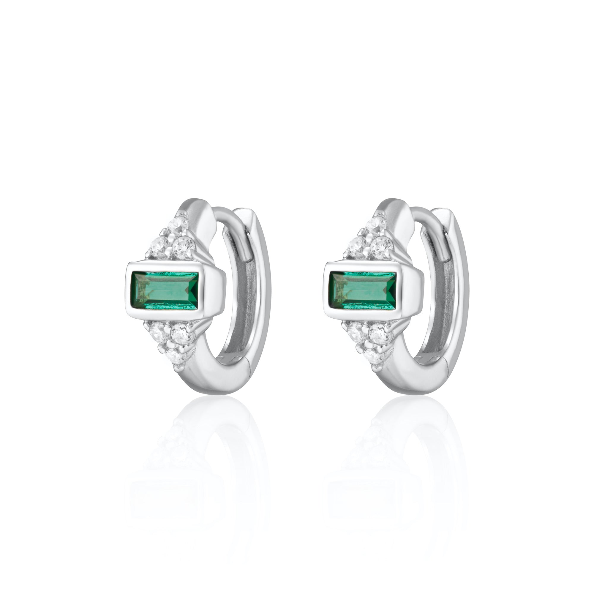 Audrey Huggie Earrings with Green Stones