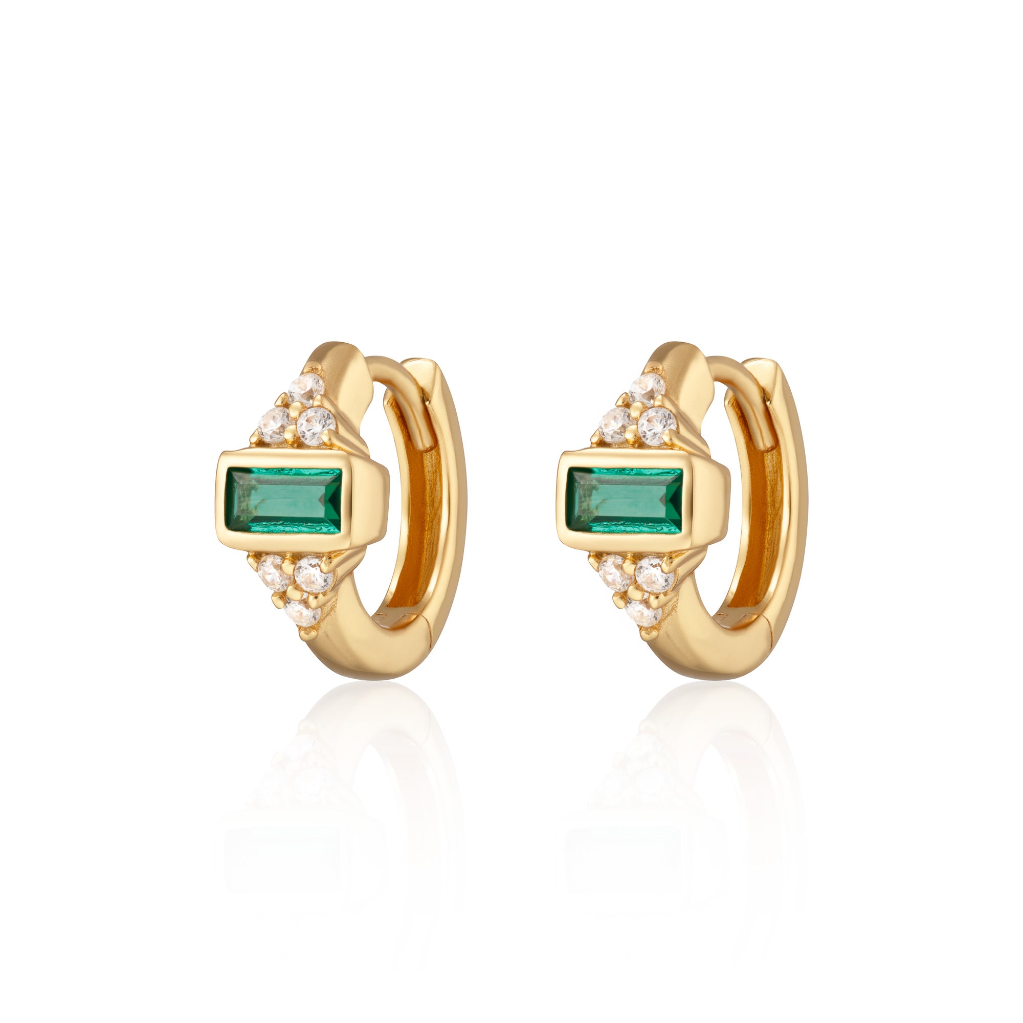 Audrey Huggie Earrings with Green Stones