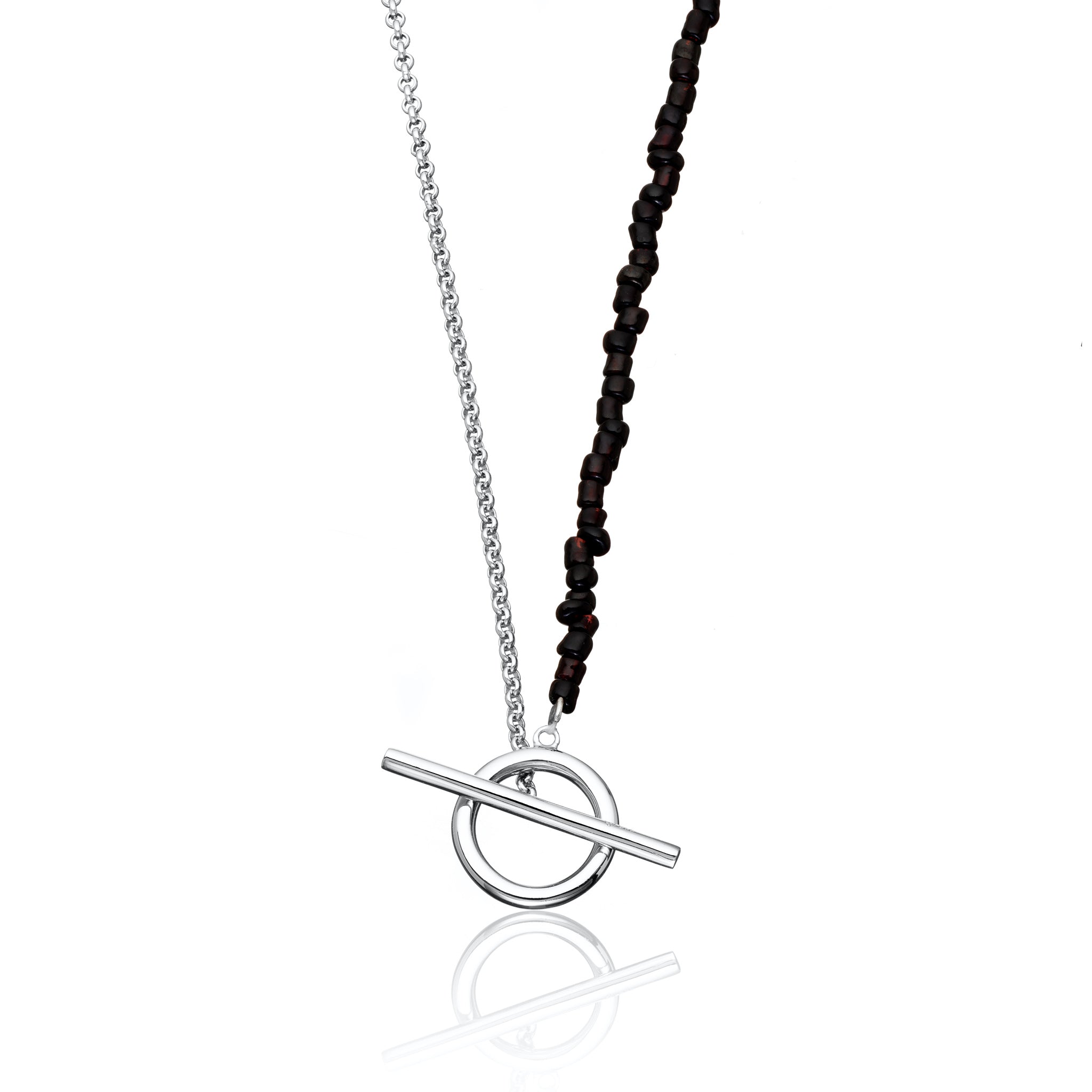 Black Bead and Chain T-Bar Necklace