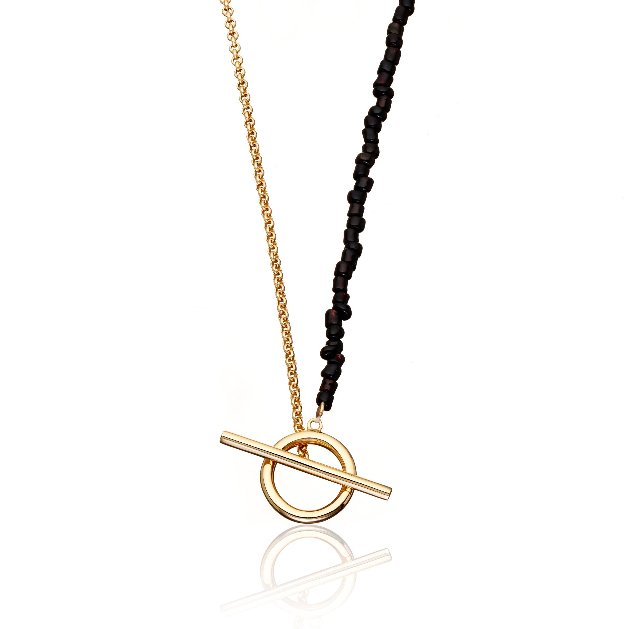 Black Bead and Chain T-Bar Necklace
