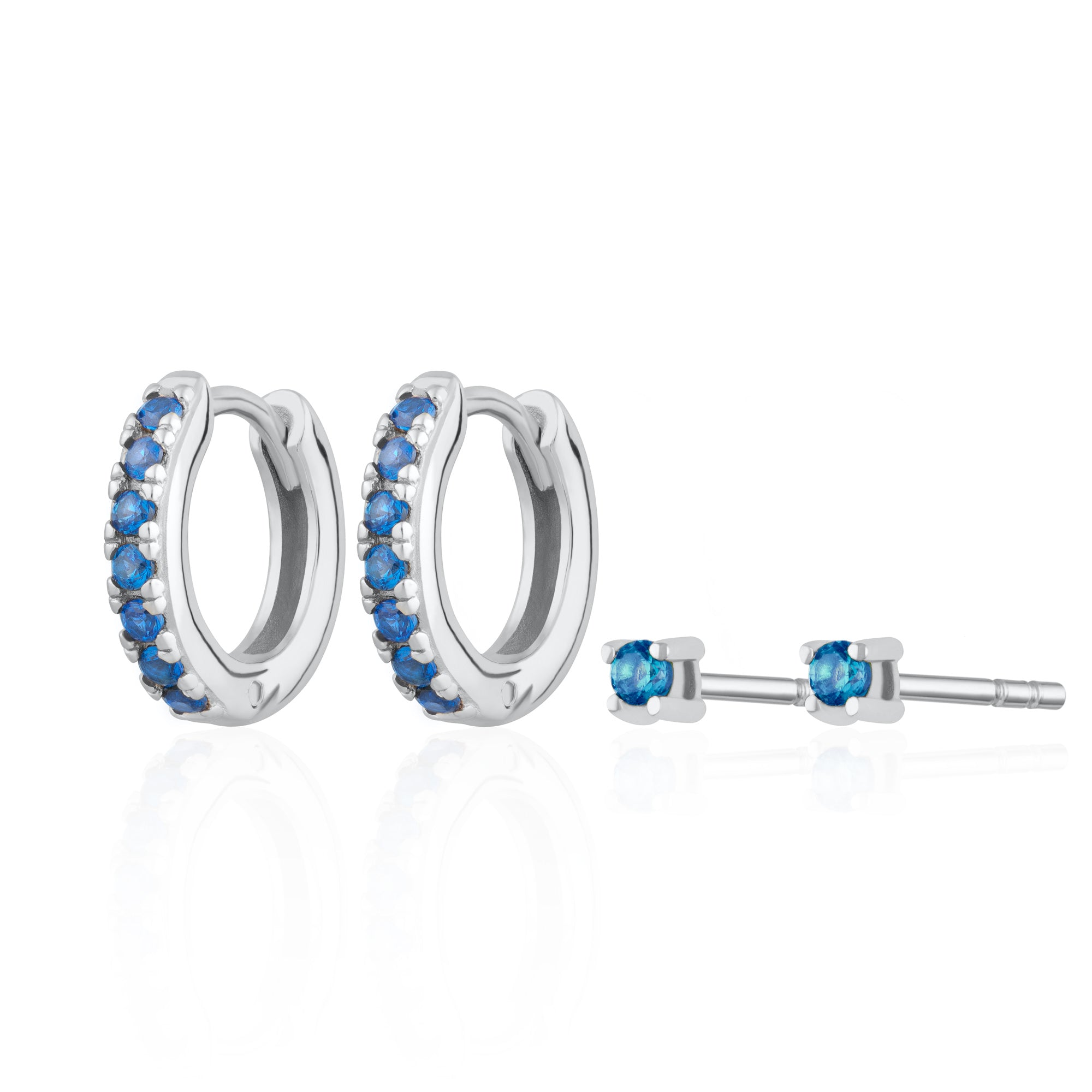 Blue Stone Huggie and Tiny Stud Set of Earrings