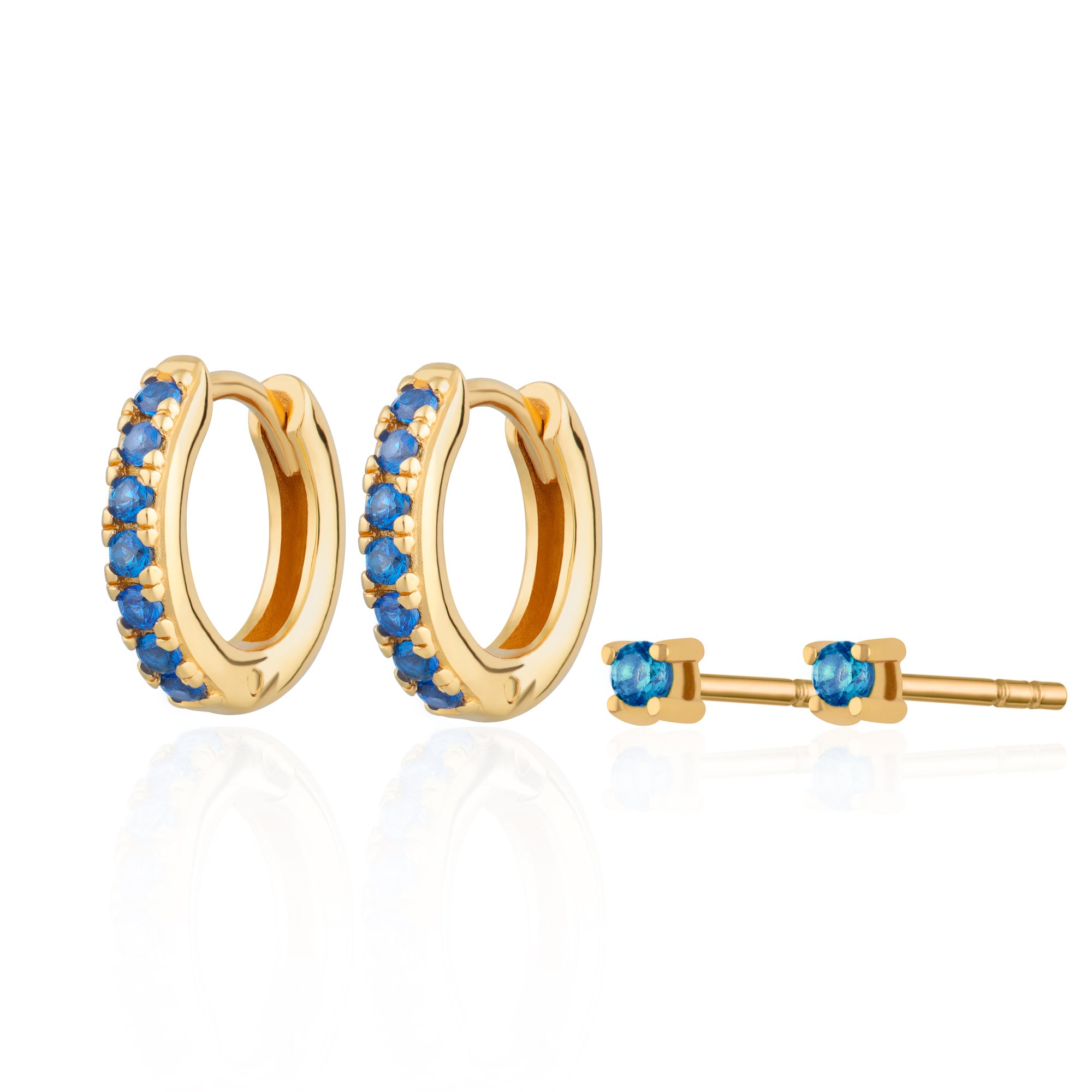 Blue Stone Huggie and Tiny Stud Set of Earrings