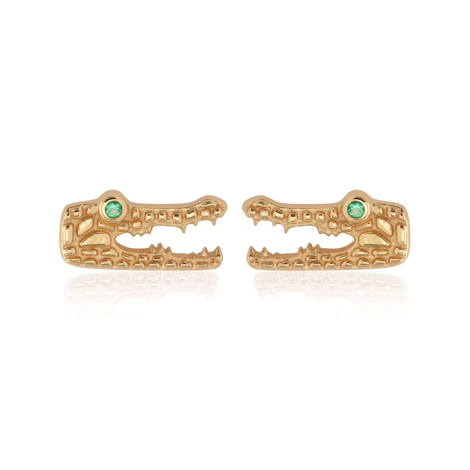 Crocodile Stud Earrings with Green Eyes