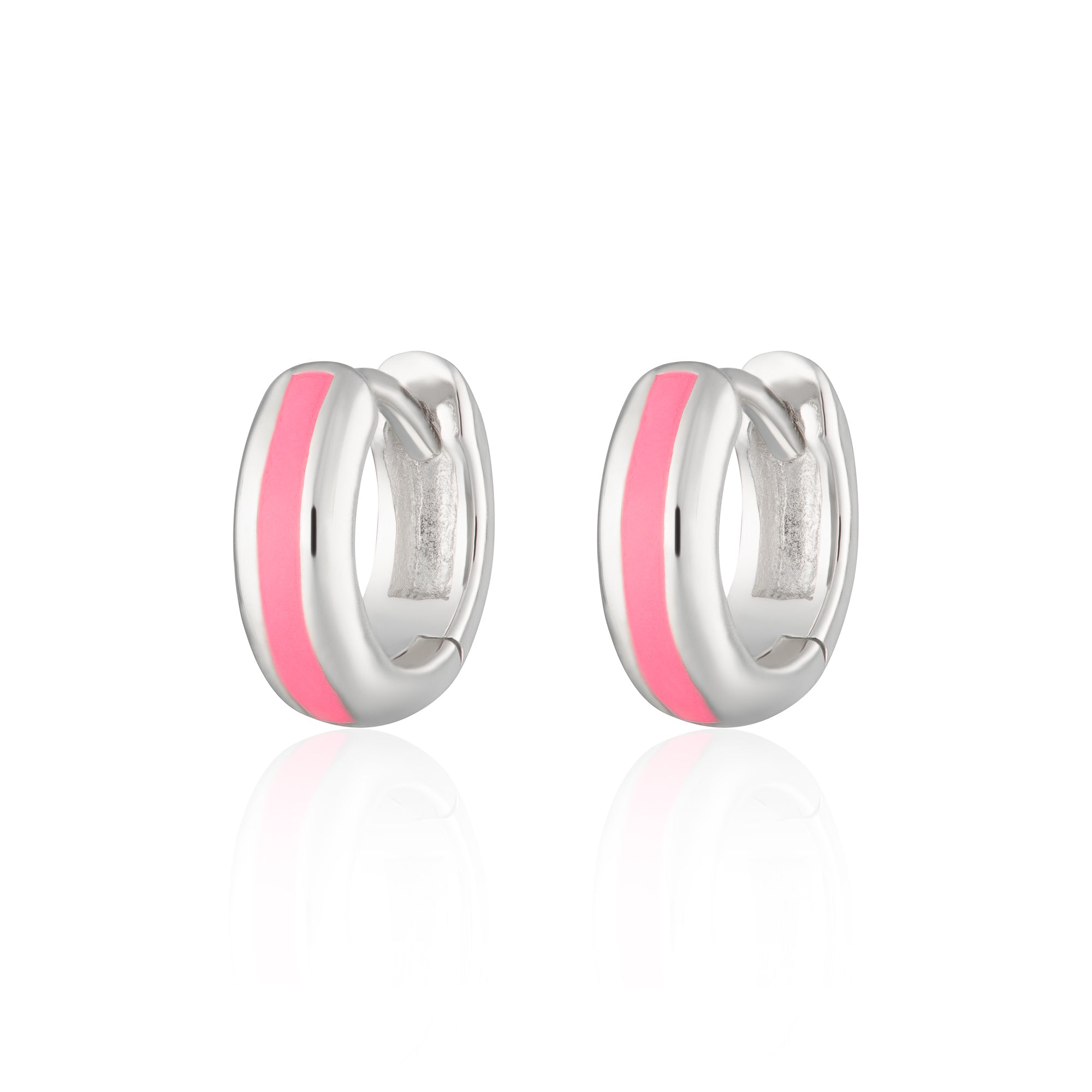 Candy Stripe Huggie Earrings in Neon Pink
