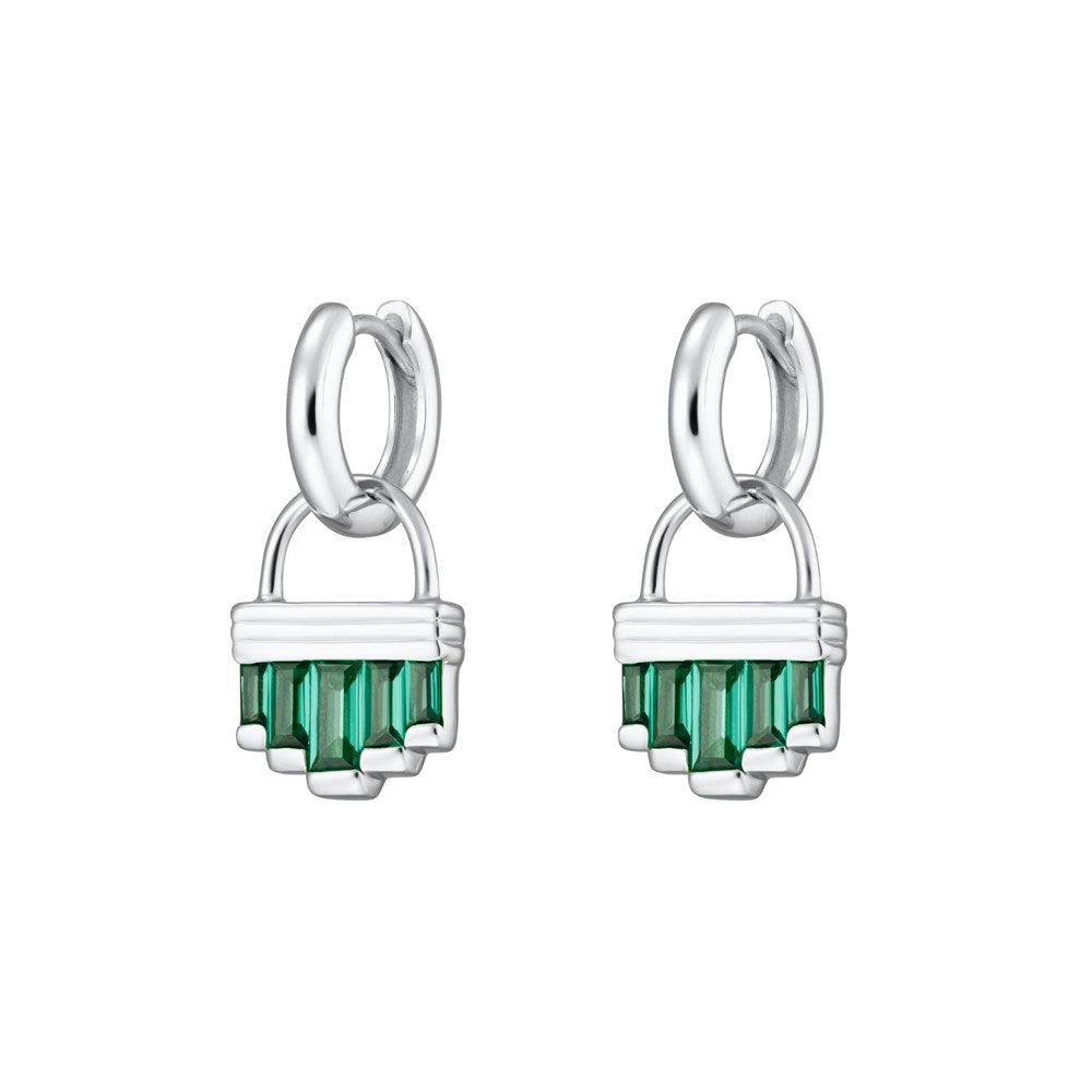 Green Cleopatra Charm Hoop Earrings - Pair