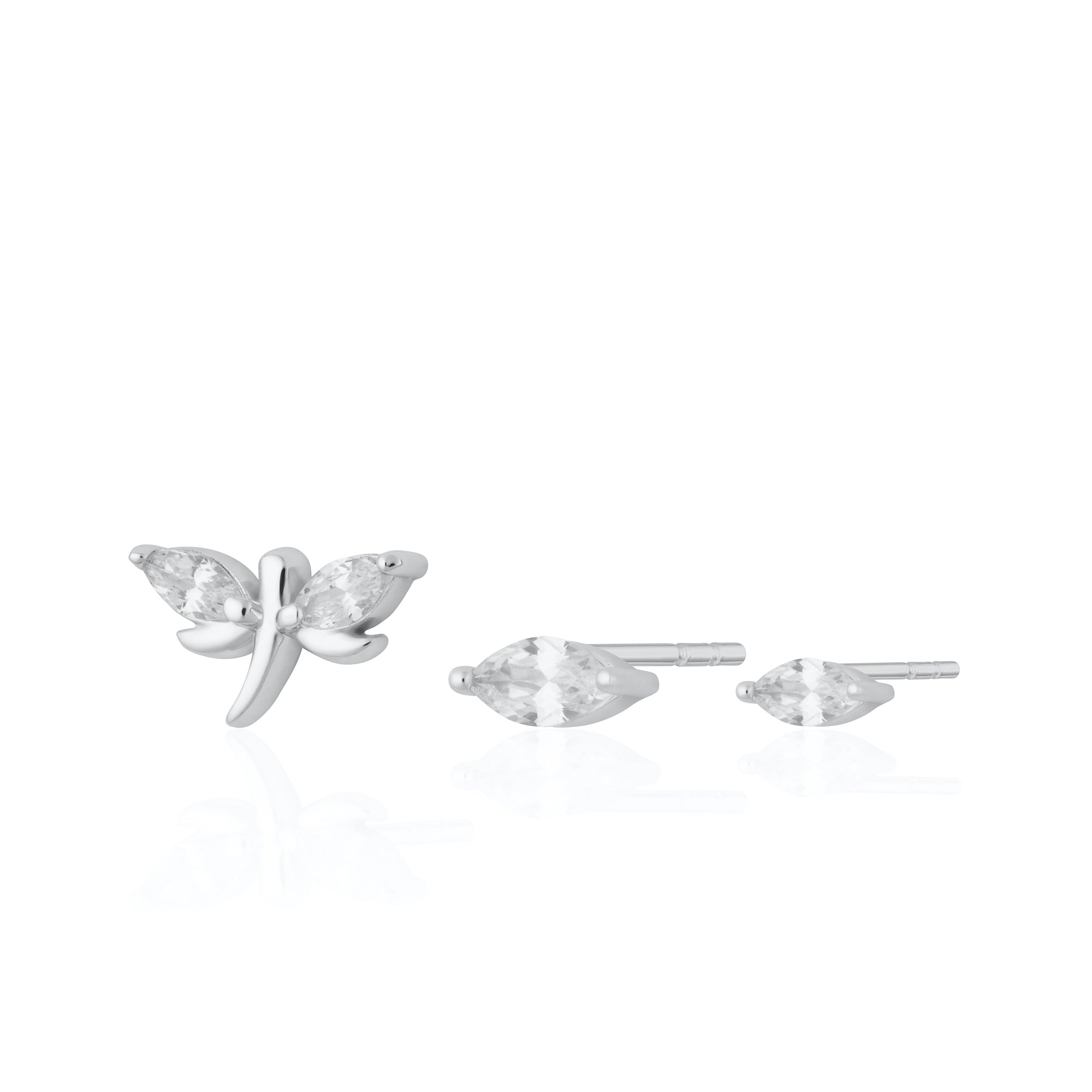 Dragonfly Set of 3 Single Stud Earrings