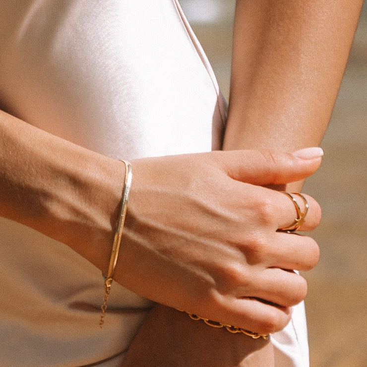 Goldcoloured sterling silver flat snake chain bracelet  Laval Europe